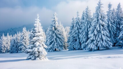 Fototapeta premium Snow covered pine trees in the winter