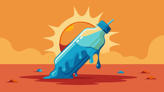 A plastic water bottle melting under the scorching sun representing the long lifespan of plastics and the potential for toxic chemicals to be