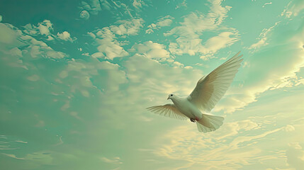 Hopeful Soar: White Dove in Serene Sky, Symbolizing Peace