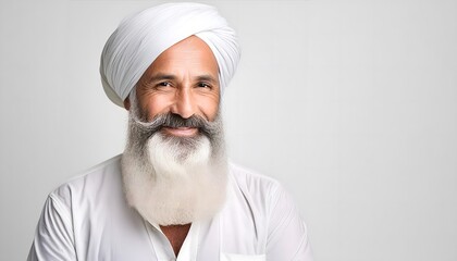 Sikh man with turban and beard on minimalist background