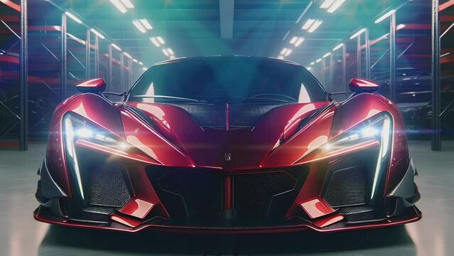 red hypercar. supercar in the garage