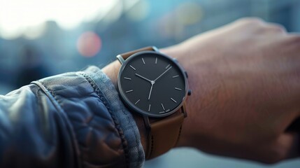 A sleek watch mockup on a wrist, perfect for showcasing your watch brand's latest designs.