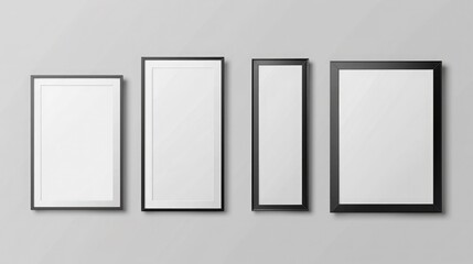 A set of realistic poster frame mockups in different sizes and orientations, perfect for showcasing your artwork or advertisements.