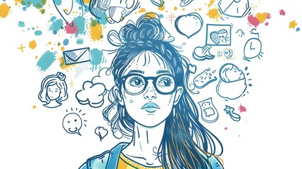 Expressive Digital Sketch of Woman Showcasing Authentic Self Expression on Social Media