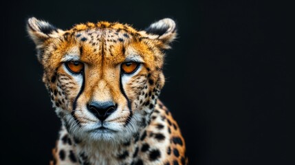 Fototapeta premium A tight shot of a cheetah's expressive eyes against a black backdrop