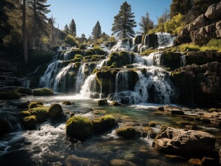 Fototapeta premium A Hiker's Dream at a Lush Waterfall Oasis in Summer