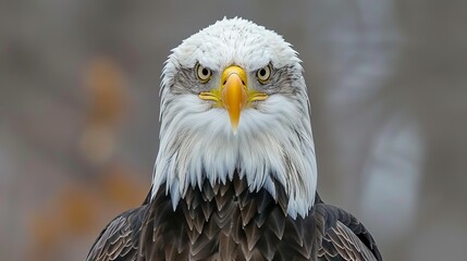 Fototapeta premium yellow beak, white and black feathers Background softly blurred