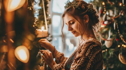Beautiful lonely young woman creating her own festive outfit. Copy Space.