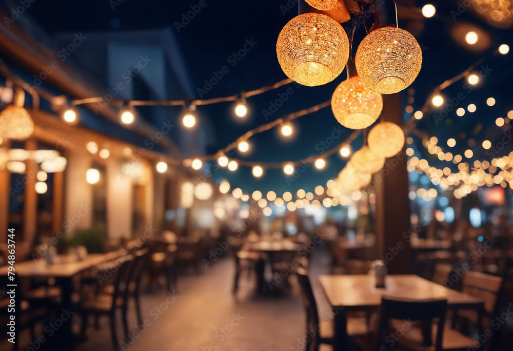 Aufkleber blurred background of restaurant with abstract bokeh light. lights decoration party event festival h