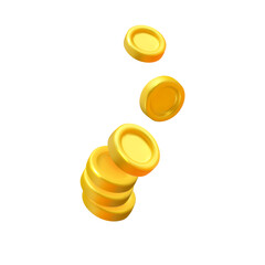 Vector flying stack of golden coins. Realistic gold money pile falling isolated on white background