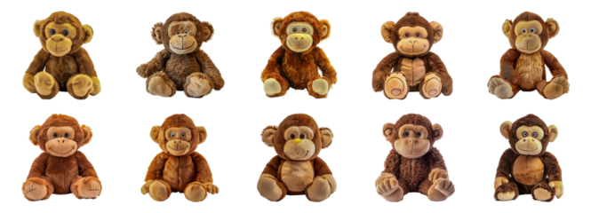 Assorted plush monkey toys cut out png on transparent background