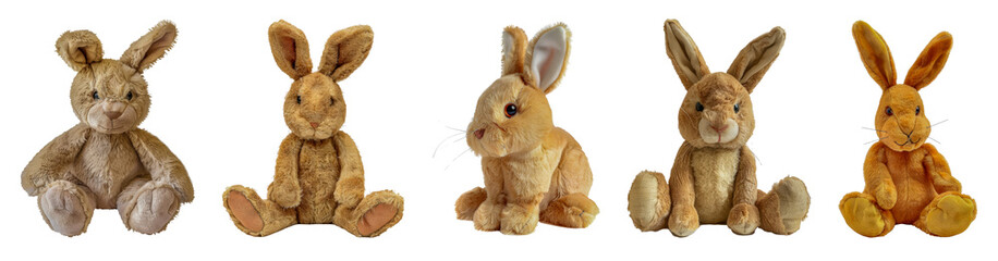 Obraz premium Selection of soft plush rabbit toys cut out png on transparent background