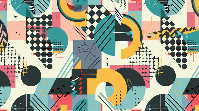 Background illustration, Seamless geometric pattern in retro 90&rsquo;s style. Background 90s style with typical colors and shapes.