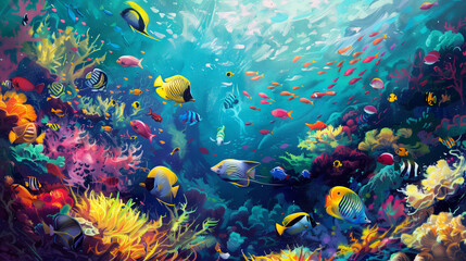 Fototapeta na wymiar Tropical Symphony: Colorful Fish in Coral Reef