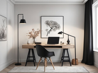 Simplicity Refined, A Minimalist Home Office in Black and White Tones