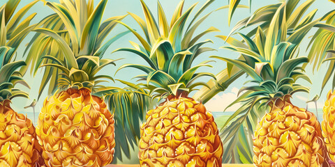 Pineapple vintage poster background with texture - 794867964