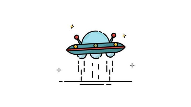 UFO flying icon animation video for astronomy concept , isolated aliens plane 2d looped animated footage motion graphic design