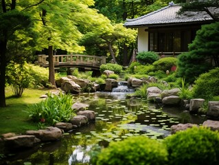 Naklejka premium A Serene Japanese Garden in Springtime