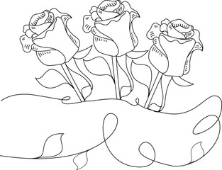 One continuous line drawing of a rose flower. in simple linear style. rose flower in editable stroke. Doodle vector illustration
