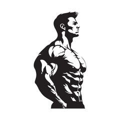 Bodybuilder Side View Stock Illustrations  On white Background