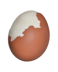 Boiled broken egg shell isolated on transparent layered background.