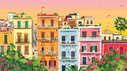 Old colorful architecture in Naples city Italy. Summe - obrazy, fototapety, plakaty