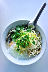 Congee with eggs, close up shot