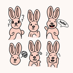 set rabbit character. Vector illustration of a rabbit, with with some expressions or printed on clothes