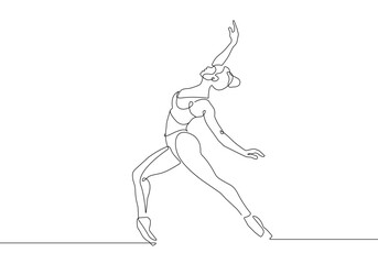 Woman Athlete Silhouette Continuous One Line Drawing. Woman Dancer Abstract Minimal Outline Illustration. Fitness Concept with Sport Exercise Continuous One Line Drawing. Vector EPS 10.