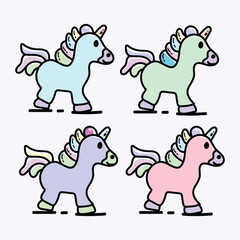 unicorn character. Vector illustration of a unicorn, with fun colors for stickers or printed on clothes
