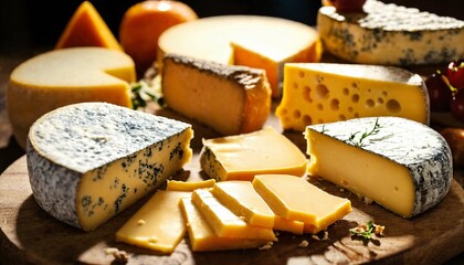 types of cheese on wooden board