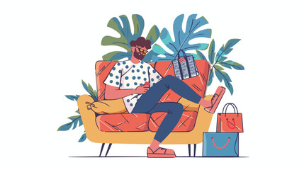 Online shopping and chill Hand drawn style vector design