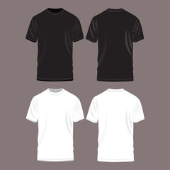 black and white colored t shirt templates for men in flat style, vector illustration. 