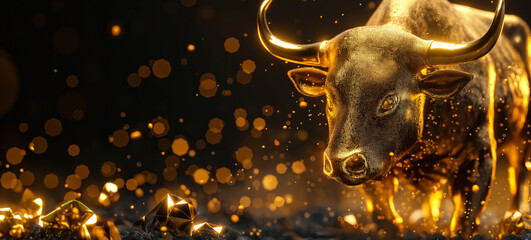 Golden buffalo on a gold background. Template