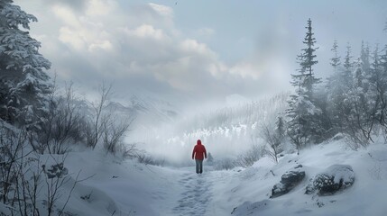 A couple stepping into a snowy wilderness