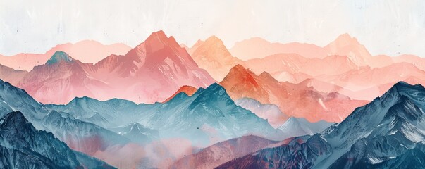 landscape in the mountains, Abstract mountains. Aesthetic watercolor golden mountain background wallpaper. illustration for prints wall arts and canvas.	