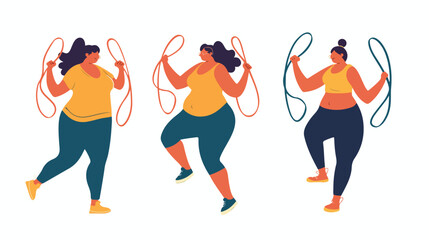 Plus size woman with skipping rope Hand drawn style v - obrazy, fototapety, plakaty