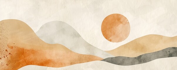 Watercolor Abstract mountains. Aesthetic minimalist boho nordic minimalist abstract shapes background wallpaper. illustration for prints wall arts and canvas.