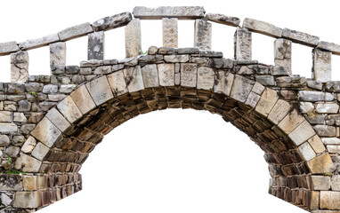 Ancient Stone Arch Bridge Standing, Isolated Stone Arch Bridge from Antiquity on a White Canvas, Generative AI