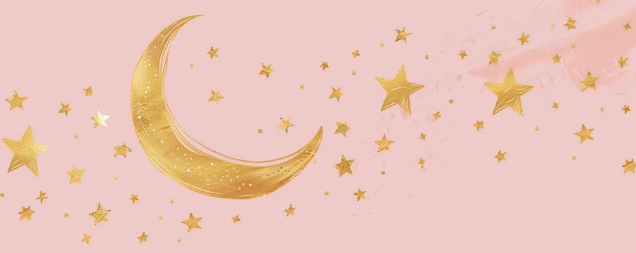 Tarot card style with moon and stars , starry night sky, whimsical beautiful moon and stars illustrations background wallpaper. moon and stars illustration for prints wall arts and canvas.