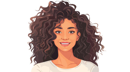 Portrait of a happy woman with curly hair smiling at