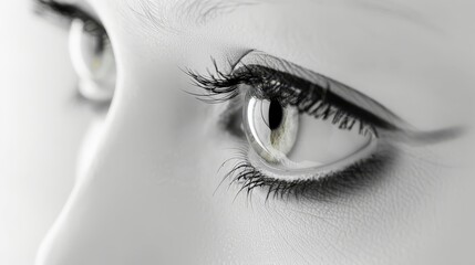Obraz premium A monochrome image of a woman's eyeball encircled by a darker ring