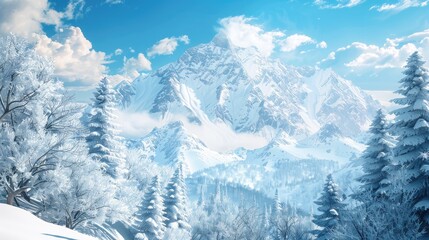 Winter mountains with a stunning snow covered peak landscape