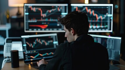 Person reviewing investment performance graphs, analyzing trends