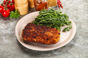 Tasty roasted breaded meat schnitzel
