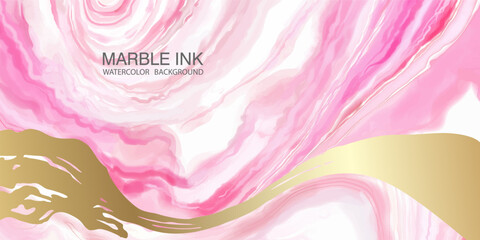 Artistic abstract watercolor banner with golden wavy line. Artistic golden pink background
