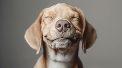   A close-up of a dog's face with its eyes closed - obrazy, fototapety, plakaty