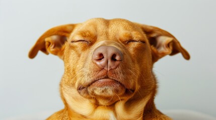   A tight shot of a dozing dog with eyes shut and its head atop a plush pillow - obrazy, fototapety, plakaty
