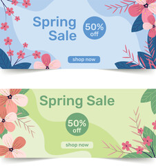 Spring set of banners with flowers