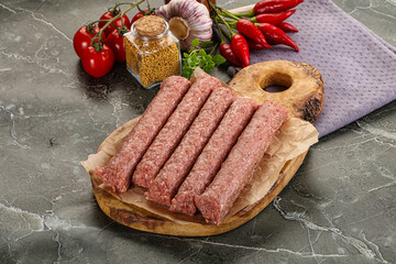 Raw beef kebab sausage for grill